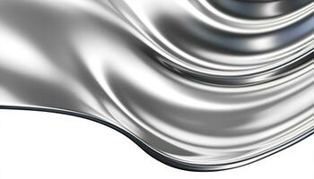 Abstract silver gradient curve. Flow chrome liquid metal waves isolated on white AI generative photo