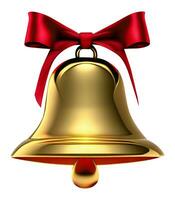 Golden glossy cut out bell with red bow Generative AI photo
