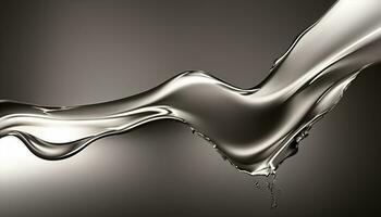 Abstract silver gradient background. Flow chrome liquid metal waves. AI Generative photo