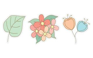 Spring stickers, flowers, floral and leaf stickers for scrapbooking, planner, greeting card and more. vector