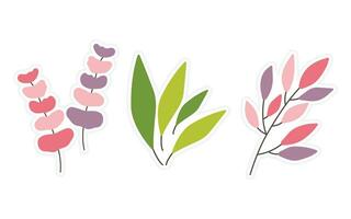 conjunto de flores, floral y hoja pegatinas elementos aislado en un blanco antecedentes. vector