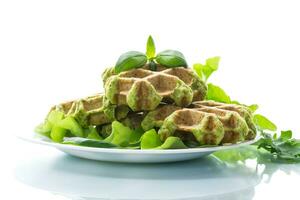 vegetable waffles cooked with herbs in a plate photo