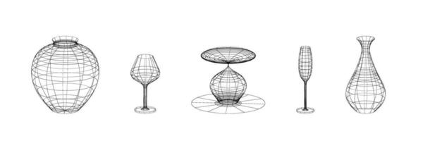 conjunto de geométrico estructura metálica formas en oscuro color en transparente antecedentes. tridimensional estructuras alámbricas. y2k. vector