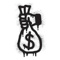 Hand graffiti holding money bag with black spray paint vector