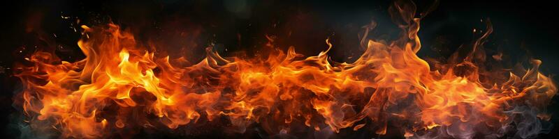 Fire banner. Flame on a black background. Profile header, space for text and design photo