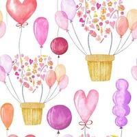 a watercolor pattern with balloons and hearts photo