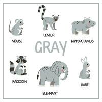 Learning colors worksheet for kids. gray color flashcard. vector