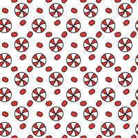 Christmas red peppermint swirl candies seamless pattern. Vector flat illustration.