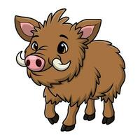 Cute wild boar cartoon on white background vector