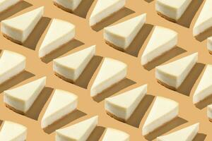 Nice white piece slice cheesecake pattern on yellow camel background isolated photo