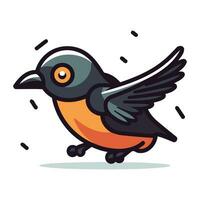 Cartoon vector illustration of cute little bird flying with spread wings.