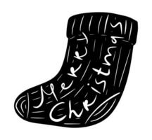 Vector illustration with lettering on a Christmas stocking in doodle style. Elements of Christmas and New Year design.