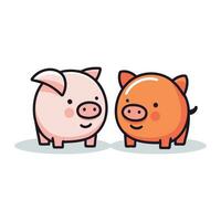 Pig and piggy cartoon characters. Cute vector illustration.