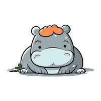 Hippopotamus sleeping on the ground. Cute cartoon animal. Vector illustration