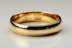 joyería oro anillo en un blanco antecedentes de cerca. generado por artificial inteligencia foto
