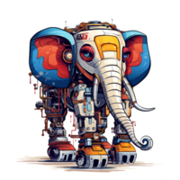 Cartoon elephant robots. T-Shirt, Sticker. Funny cyborg. AI Generated png