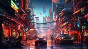 retro scifi, digital art illustration, Generative AI photo