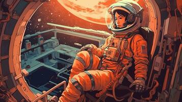 retro space exploration, digital art illustration, Generative AI photo