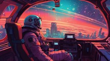 retro space exploration, digital art illustration, Generative AI photo
