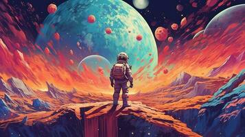 retro space exploration, digital art illustration, Generative AI photo