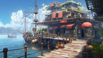 scurvy pier, digital art illustration, Generative AI photo