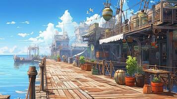 scurvy pier, digital art illustration, Generative AI photo