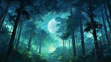 mystical moonlit forest, digital art illustration, Generative AI photo