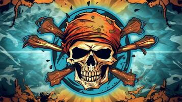 pirate skull, digital art illustration, Generative AI photo