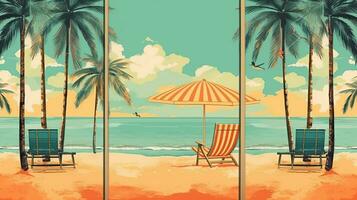 retro beach paradise, digital art illustration, Generative AI photo