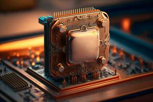 CPU processor with modern futuristic technology appearance. Neural network generated art photo