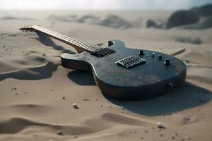 Electric guitar on the sand. Neural network AI generated photo