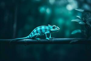 Beautiful of chameleon panther, chameleon panther on branch. Neural network AI generated photo