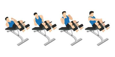 Man doing incline crunch punches exercise. vector