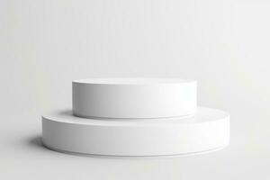 White empty round podium on a white background. Minimalistic background for cosmetics and accessories. Generative AI photo