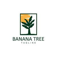 Banana Tree Logo, Tropical Fruit Plant Flat Silhouette Template Illustration Design vector