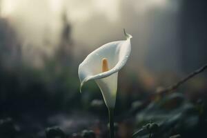 Calla lily flowers in botanical garden. Neural network AI generated photo