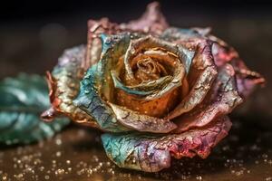 Rainbow rose with dew drops. Neural network AI generated photo