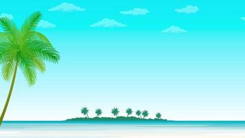 a beach with palm trees and a chair under an umbrella video