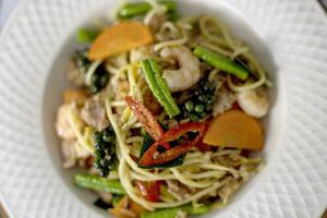 Spaghetti With Spicy Mixed Seafood. photo