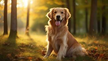 golden retriever dog sitting in the grass at sunset AI Generated photo