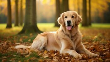 golden retriever dog sitting in the grass at sunset AI Generated photo