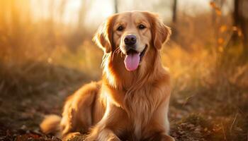 golden retriever dog sitting in the grass at sunset AI Generated photo