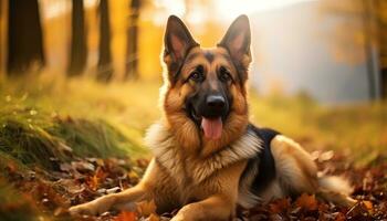 golden retriever dog laying in grass at sunset AI Generated photo