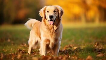 golden retriever dog laying in grass at sunset AI Generated photo