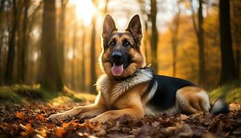 golden retriever dog laying in grass at sunset AI Generated photo