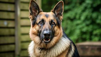 german shepherd dog laying in the grass at sunset AI Generated photo