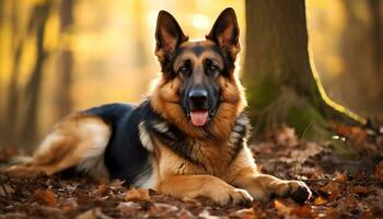 german shepherd dog laying in the grass at sunset AI Generated photo