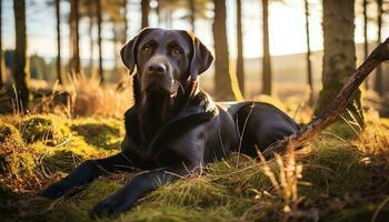 a yellow lab dog laying in the grass AI Generated photo