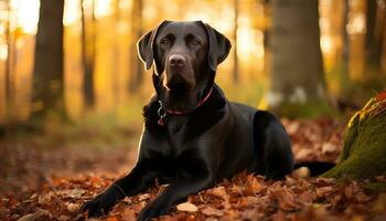 a yellow lab dog laying in the grass AI Generated photo