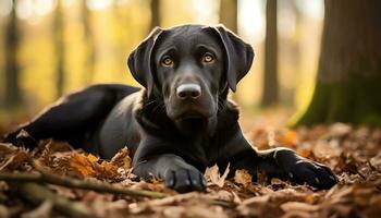 a dog is sitting in the grass at sunset AI Generated photo